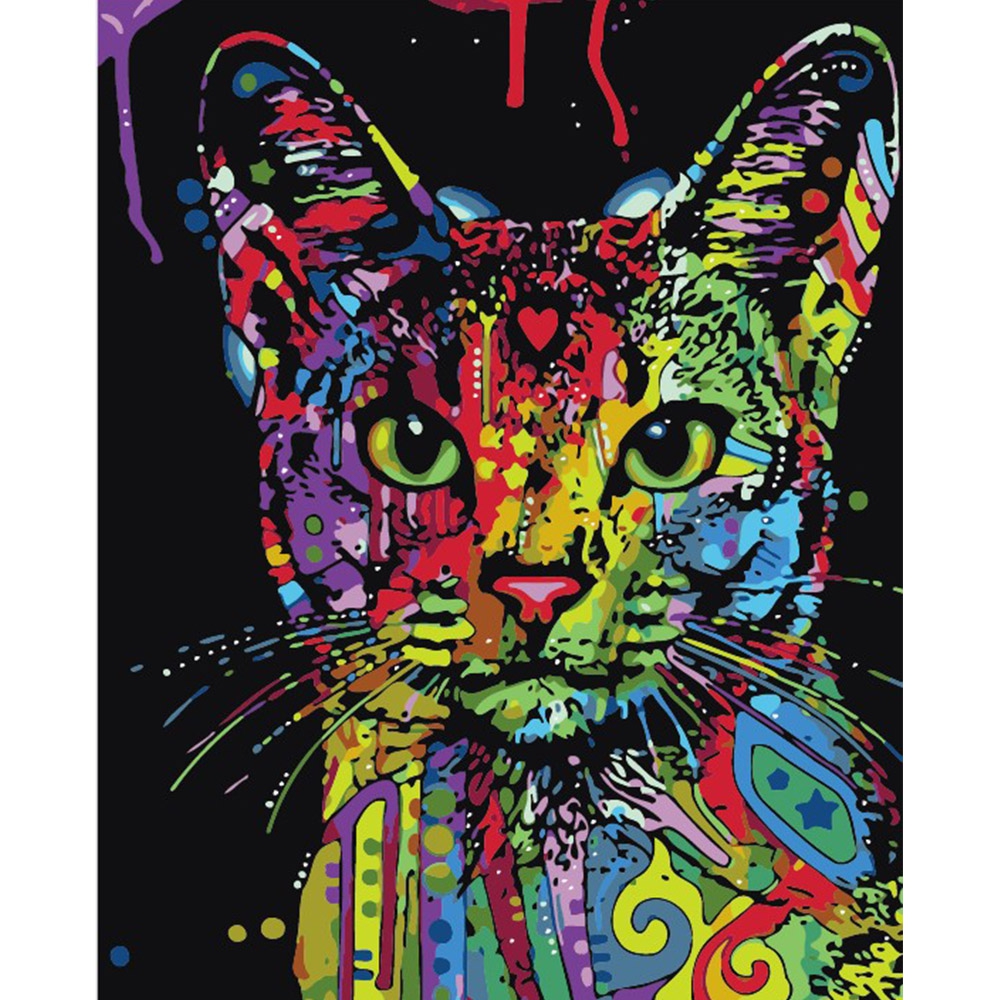 DIY Colorful Cat Oil Painting Art Wall Home Decoration