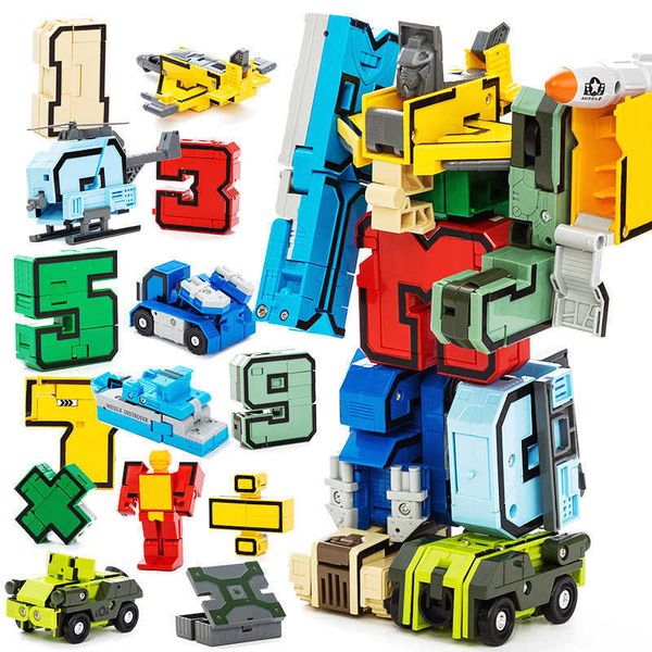 DIY bloques creativos montaje bloques educativos figura de acción transformación número Robot deformación Robot juguete para niños Q0624