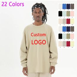 Bricolage personnalisé 22 couleurs 100% coton doux automne à manches longues t-shirt pour hommes femmes chemise unie col rond surdimensionné 240306