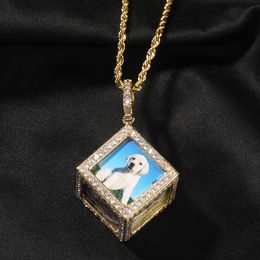 Bricolage personnalisé 6 côtés Cube 3D Photo pendentif collier TopBling plein Zircon hommes femmes bijoux cadeau