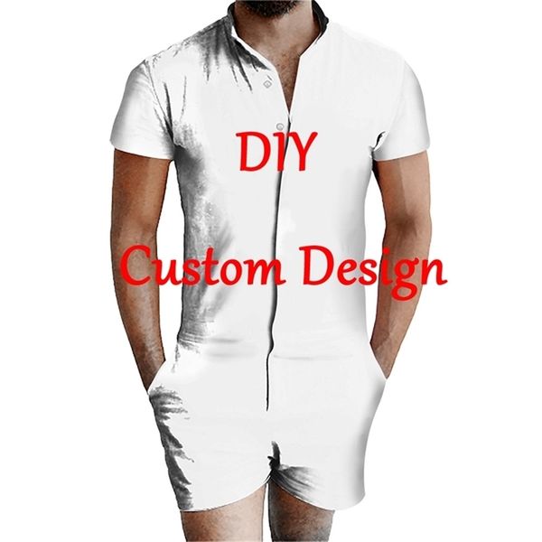DIY Design personnalisé été 3D imprimé fermeture éclair combinaison à manches courtes décontracté salopette tenues femmes pour hommes 220704