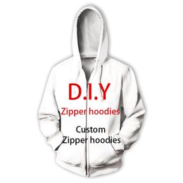 Bricolage personnalisé concevoir vos propres images impression 3D décontracté sweats à capuche zippés sweats à capuche Harajuku Hip Hop 220722