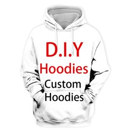 DIY Custom Design uw eigen foto's Casual streetwear hoodies 3d print mannen vrouwen hiphop harajuku capuchon sweatshirts 220722