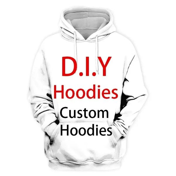 Bricolage personnalisé concevoir vos propres images décontracté Streetwear sweats à capuche impression 3D hommes femmes Hip Hop Harajuku sweats à capuche 231226