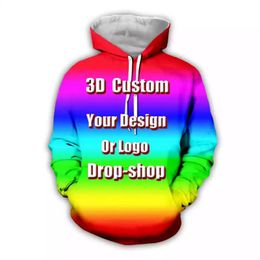 DIY Aangepaste volledige afdrukken 3D Hoodies Creëer ontwerp P O WILT PATROON Gepersonaliseerde Aangepaste sweatshirts Oversize Coat 220713