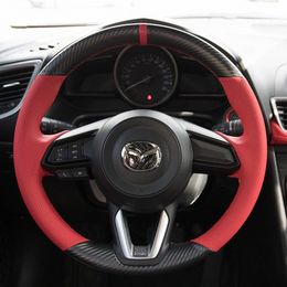 DIY Custom Hand-gestikt koolstofvezel lederen stuurwielafdekking voor MAZDA 3/6 ONXELA CX-4 CX-5 ATENZA RUIYI Autowat Cover