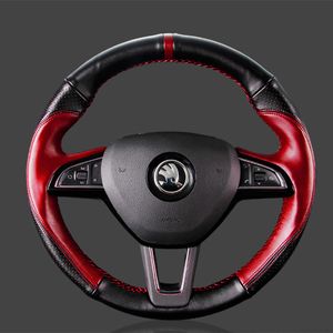 Cubierta de volante de cuero cosida a mano personalizada DIY para Skoda Kodiaq KamIq KAROQ GT accesorios de interior de coche