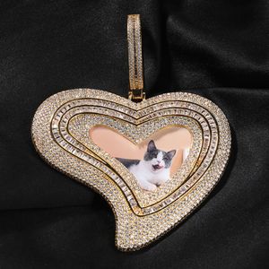 Collier pendentif Photo personnalisé en forme de cœur à grand angle, bijoux en Zircon cubique 5A, cadeau de noël, DIY bricolage