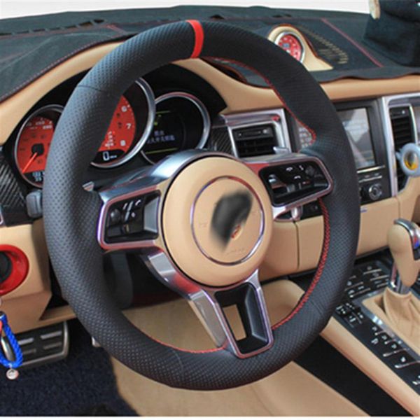 Couverture de volant de voiture cousue à la main en cuir personnalisé bricolage pour Porsche Cayenne Panamera Macan 718 911 accessoires couverture de roue249a