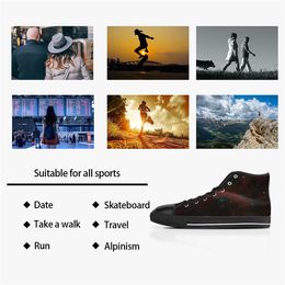 Zapatos personalizados de bricolaje Classic Canvas Skateboard casual Acepta triple personalización en negro Impresión UV de corte bajo para hombre para mujer zapatillas deportivas a prueba de agua tamaño 38-45 COLOR860