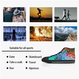 DIY aangepaste schoenen klassiek canvas skateboard casual accepteren drievoudige zwarte aanpassing UV printen laag gesneden heren dames sport sneakers waterdicht maat 38-45 kleur719