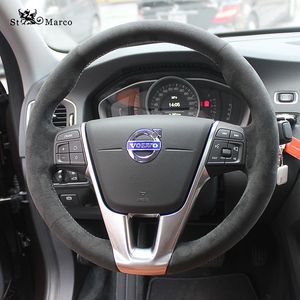Cubierta de volante de decoración interior de coche cosida a mano de cuero de gamuza personalizada DIY para Volvo XC60 S60L XC90 S90 S80 cubierta de volante de coche