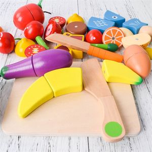 Bricolage mignon en bois coupe fruits légumes semblant jouer jouet ensemble cuisine nourriture cuisinier Cosplay filles enfants enfant jouet éducatif cadeaux 2649 Q2