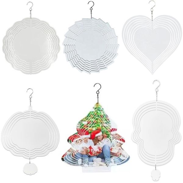 Decoración de bricolaje 10 pulgadas 8 pulgadas Sublimación Wind Spinner Suspensión Metal en blanco Pintura 3D Adorno de aluminio Lados dobles Impresión Árbol de Navidad Decoración Regalos de fiesta