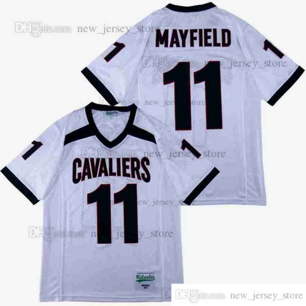 Bricolage Design rétro film #11 BAKER MAYFIELD blanc lycée maillot personnalisé cousu collège Football maillots