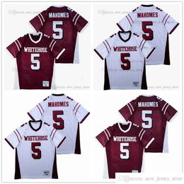 Bricolage Design rétro film PATRICK MAHOMES #5 maillot de lycée rouge blanc personnalisé cousu maillots de Football universitaire