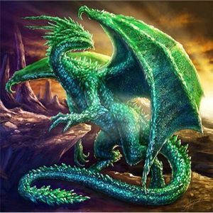 DIY Diamond Painting Cross Stitch Kit Rignestone Full Round Diamond Broderie Animal Dragon Green Home Mosaic Decoration YX4294294S