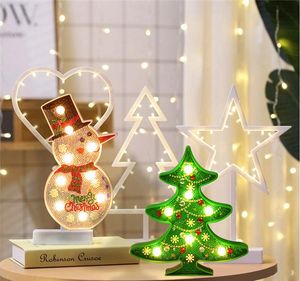 Kit de pintura de diamantes DIY luz nocturna, luces de muñeco de nieve de Navidad pintura de cristal de diamante lámpara de mesa de luz nocturna decorativa para Navidad
