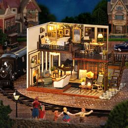 DIY Doll House AMA Toys Kids Puzzle Model Handgemaakte miniatuur Dollhouse Batterij aangedreven kits voor kinderen