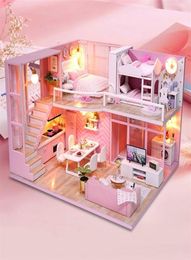 Bricolage maison de poupée Imitation série rose chambre jouets jouets en bois faits à la main enfants 039s jouets garçons et filles Valentine039s Day Gi4080944