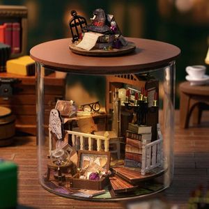 Bricolage maison de poupée Kit magique 3D en bois Mini bâtiment d'assemblage avec meubles lumière livre maison Villa jouet fille à la main 3D puzzle cadeau 240106