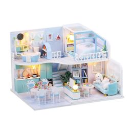 DIY Doll House Miniature 3D Wooden Dollhouses Set Furniture Kit avec LED Dust Cover Toys for Children Gift 240429