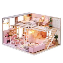 Bricolage maison de poupée en bois maisons de poupée Miniature maison de poupée Kit de meubles jouets pour enfants cadeau de noël L025 201217