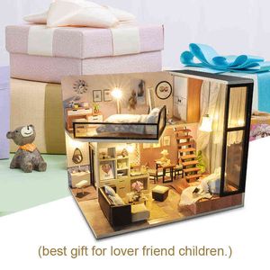 Bricolage maison de poupée en bois maisons de poupée Miniature maison de poupée Kit de meubles jouets pour enfants cadeau de noël TD16