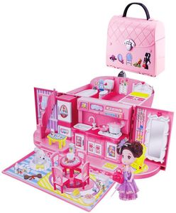 DIY Dollhouse voor lol poppen handtas poppen accessoires schattig huis miniaturen kinderen villa keuken licht muziek speelgoed pak voor kinderen y28109774