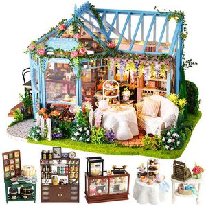 Kit de Casa de muñecas DIY Casa de muñecas de madera Kit de muebles de Casa en miniatura Casa música juguetes con luz LED para niños regalo de cumpleaños A68B