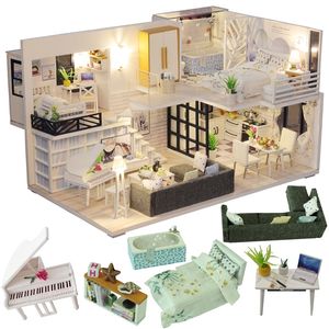 DIY Dollhouse Wooden doll Houses Miniature Doll House Furniture Kit Casa Music Led Toys for Children Birthday Gift T200116