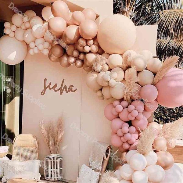 Bricolage doublé crème pêche abricot ballons guirlande rétro ballon rose Kit or rose Globos mariage anniversaire bébé douche fête décor 210719