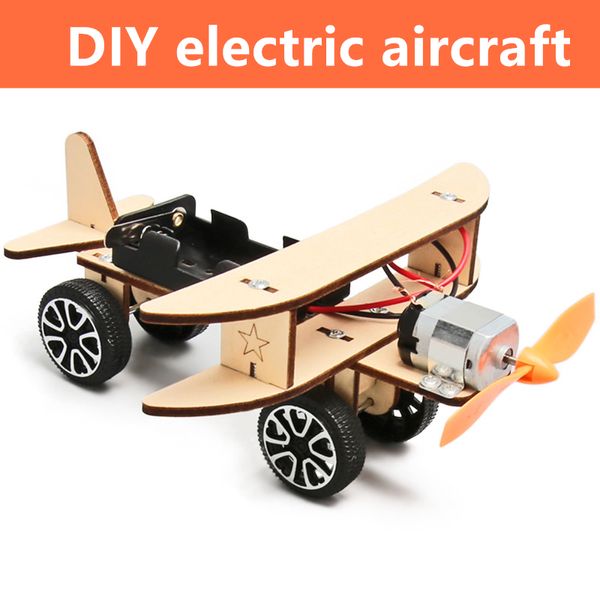 Modelo de aeronave eléctrica de bricolaje juguetes de madera Biplano ensamblado para juguetes experimentales de ciencias para niños enseñando ayudas