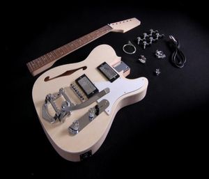 DIY Electric Guitar Kit Semi Hollow Body F Hole Bolt op mahonie nek Chrome Hardware2769051