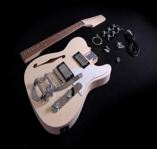 Kit de guitarra eléctrica DIY, cuerpo semihueco, agujero F, perno en cuello de caoba, Hardware cromado 2050030