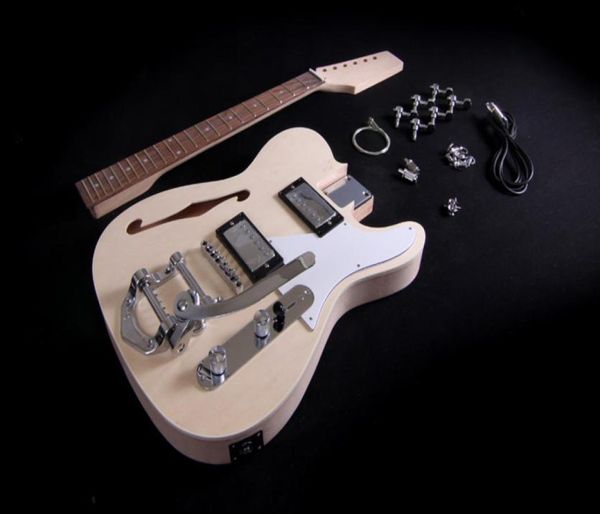 Kit de guitarra eléctrico de bricolaje Cuerpo semi hueco fleal perno en hardware de cromo de caoba2769051