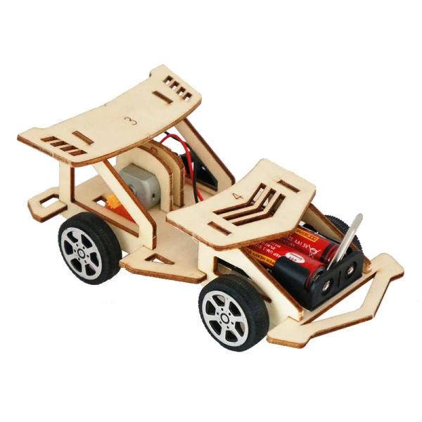 DIY Electric Wood Racing Car Puzzles Scientific Experiment Educational Building Model Apprend Learning For Children Kids