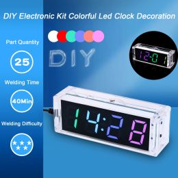 Kit d'électronique bricolage horloge de microcontrôleur LED Kit d'horloge numérique Temps de contrôle de la lumière / du sens de la lumière Thermomètre rouge / bleu / vert / blanc