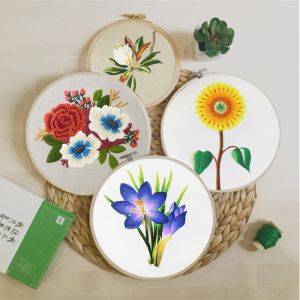 Paquet de matériaux de fleurs de broderie de bricolage Broderie cerceau kits de point de croix faits à la main pour les débutants de décoration de bordado