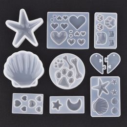 DIY Epoxy Resin Moule de mer coquille de mer étoiles de mer cœur Cat griffe en silicone moule à cristal bijoux de fabrication d'outils artisanaux faits à la main Décoration de la maison