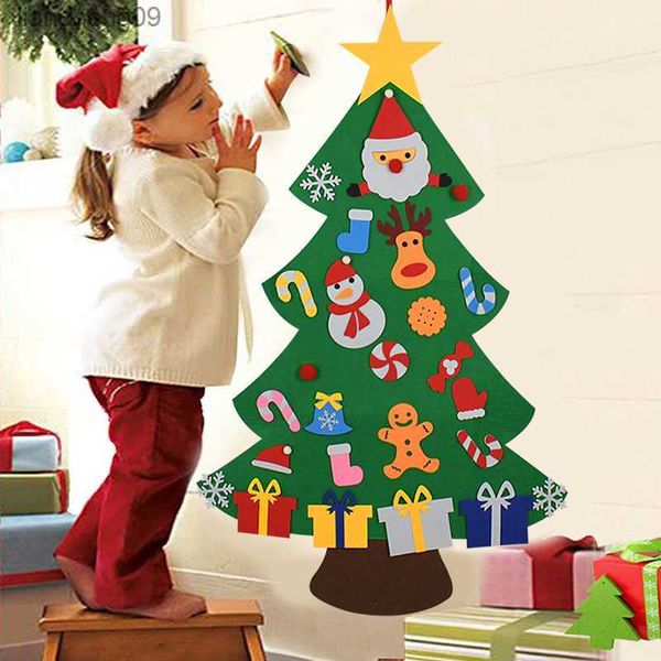 DIY fieltro árbol de Navidad decoración de Navidad para el hogar Año Nuevo Navidad 2023 adornos de Navidad Santa Claus árbol de Navidad regalos para niños L230620