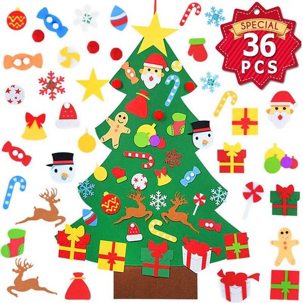 DIY Felt Christmas Tree Year Kids Gift Toys Porte Porte Mur suspendu ornements Joyeux Noël Décorations pour la maison NAVIDAD 211104