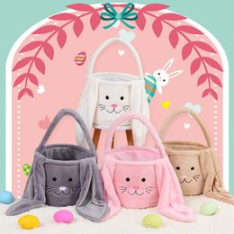 Sac seau en flanelle de lapin, paniers de chasse aux œufs, sac à main oreilles de lapin 3D, fourre-tout personnalisé, porte-monnaie joyeux jour de pâques, DIY