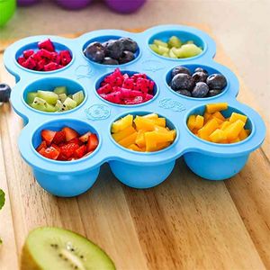 DIY Food Grade Ice Grid 9-holes supplement box baby ronde siliconen popsicle mold met dekking hoge temperatuur weerstand 210423
