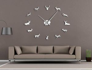 Horloge murale géante bricolage bois de bois de bois moderne en bois de fourreau mural acrylique miroir effet animaux décorations de maison342h4106855