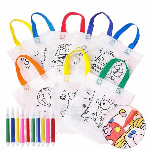 Sac de graffiti diy avec marqueur de coloriage Carnival Animal Art Party Goodie Sacs For Kids Eco réutilisable Mini N Woven Shop Sac P1LL #