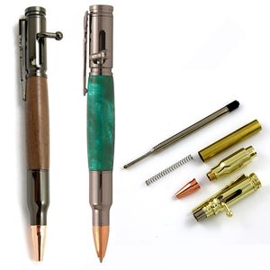 Diy Gun Metal Bolt Action Pen Kits Antiguo latón macizo Bullet Rifle Clip Ball Pens DIY Woodturning Hombre personalizado Regalos Piezas sin terminar Kit de torneado