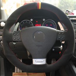 DIY Cubierta del volante de automóvil de gamuza negra con costura a mano para Volkswagen Golf 5 MK5 GTI VW Golf 5 R32 Passat R GT 2005250C