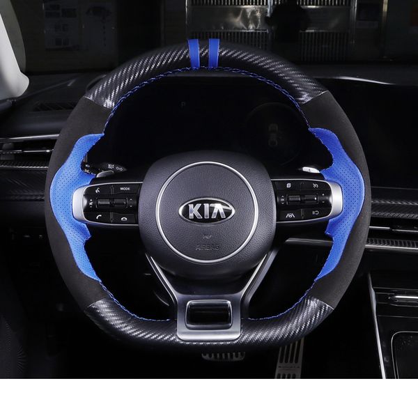 Couverture de volant en cuir cousue à la main bricolage pour Kia K5 couverture de poignée de sport modifiée décoration intérieure spéciale