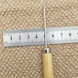 DIY handgereedschap houten handvat awl duizend door boor rechte naald puntige lederen gat naaikool